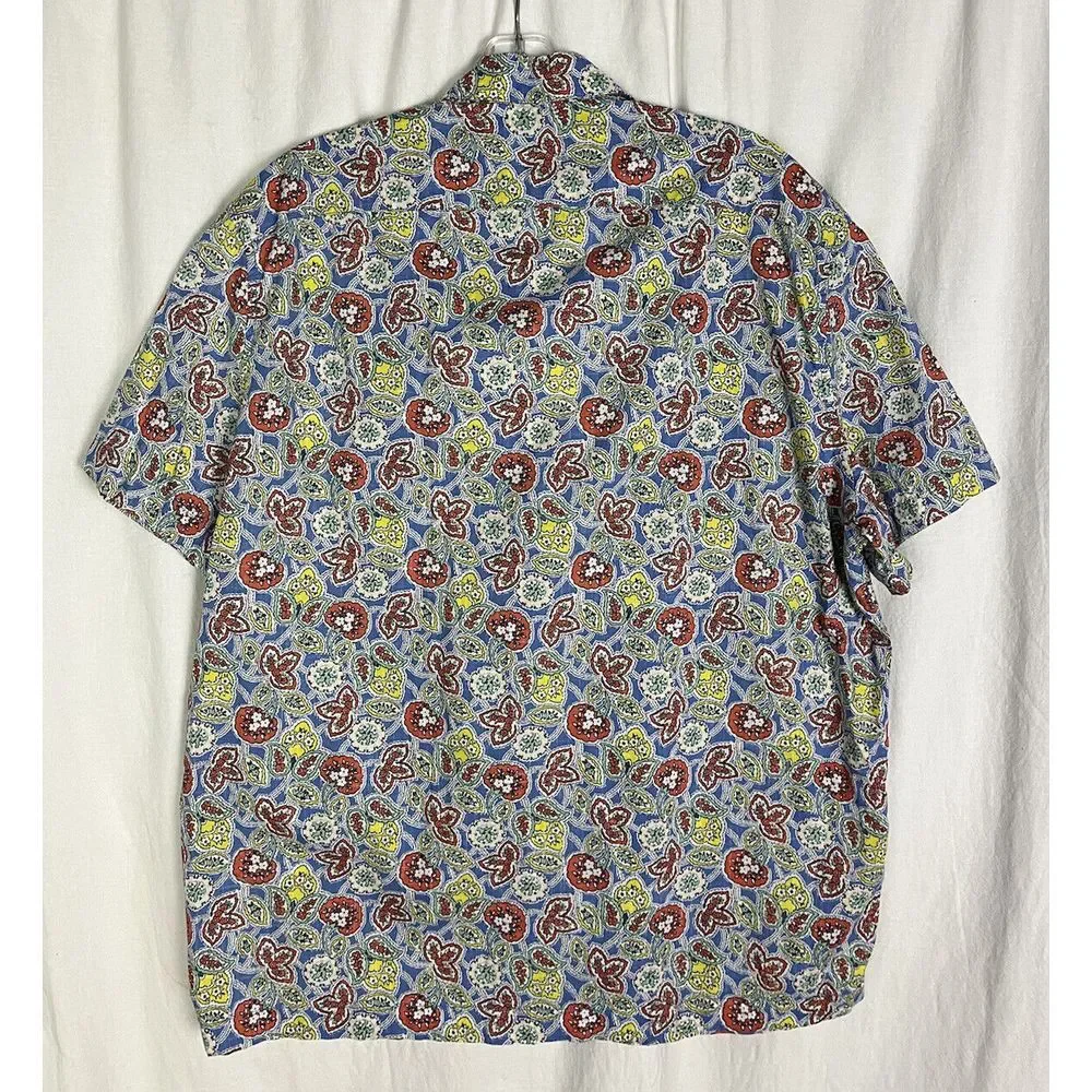 J Crew Trademark Men's Size L Hawaiian Floral Short Sleeve Button Front Shirt‎